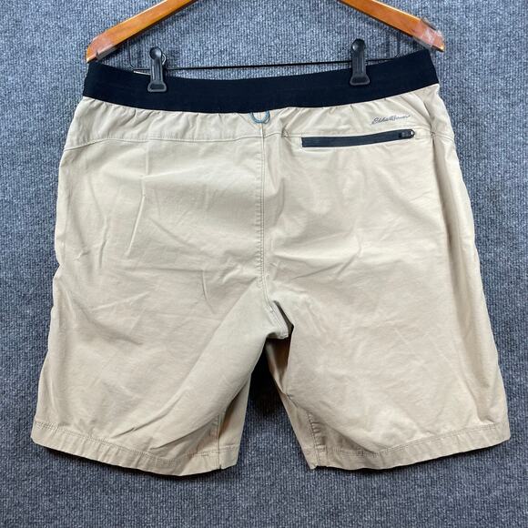 Eddie Bauer Casual Chino Shorts Men's Large Beige Stretch Waist Draw Zip Pockets - Picture 11 of 12